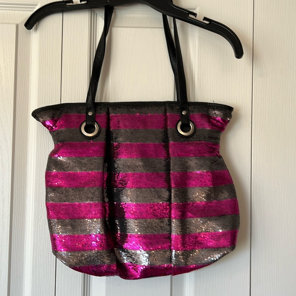 Candie’s Sequin Fusxhia, Grey and Black Purse